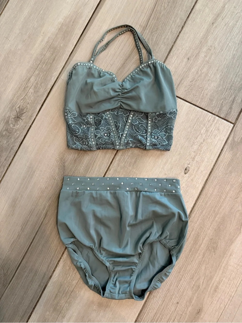 Teen Dance Costume Two-Piece Crop Top and High-Waist Brief in Sage
